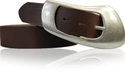 EOLISE: Damen Ledergürtel Echtleder 4 cm, große Dornschnalle 70er Jahre Style Hüftgürtel