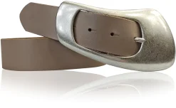 EOLISE: Damen Ledergürtel Echtleder 4 cm, große Dornschnalle 70er Jahre Style Hüftgürtel