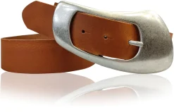 EOLISE: Damen Ledergürtel Echtleder 4 cm, große Dornschnalle 70er Jahre Style Hüftgürtel