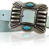 ETHNO-Damen Ledergürtel 2 cm, große Ethno Gürtelschnalle mit türkisen Steinen