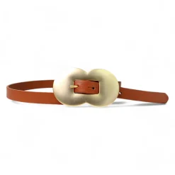 Exklusiver Damen Ledergürtel 2 cm, Vollleder, opulente Gürtelschnalle, gold