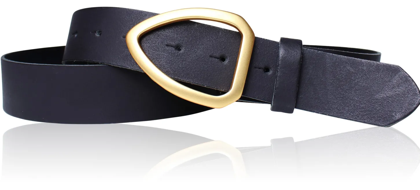 FARO Damen Ledergürtel 3,5 cm echt vergoldete, mattierte Gürtelschnalle, echt Leder