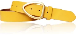 FARO Damen Ledergürtel 3,5 cm echt vergoldete, mattierte Gürtelschnalle, echt Leder