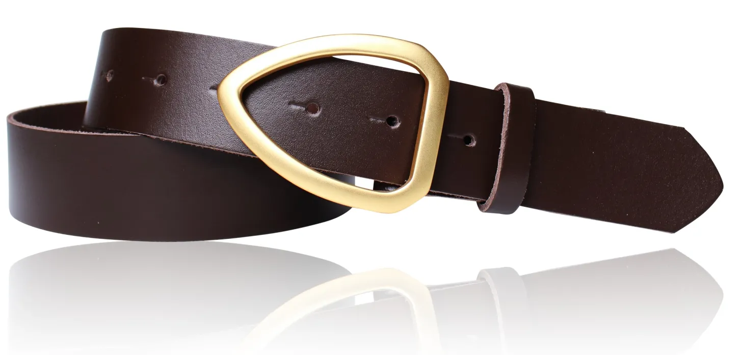FARO Damen Ledergürtel 3,5 cm echt vergoldete, mattierte Gürtelschnalle, echt Leder