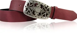 FLORA: Gürtel 4 cm mit schöner Blumen Gürtelschnalle, echtes Leder, viele Farben