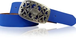 FLORA: Gürtel 4 cm mit schöner Blumen Gürtelschnalle, echtes Leder, viele Farben