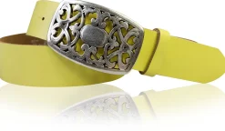 FLORA: Gürtel 4 cm mit schöner Blumen Gürtelschnalle, echtes Leder, viele Farben