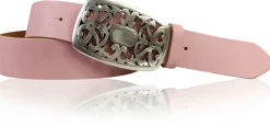 FLORA: Gürtel 4 cm mit schöner Blumen Gürtelschnalle, echtes Leder, viele Farben