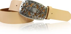 FLORA: Gürtel 4 cm mit schöner Blumen Gürtelschnalle, echtes Leder, viele Farben