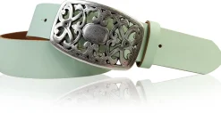 FLORA: Gürtel 4 cm mit schöner Blumen Gürtelschnalle, echtes Leder, viele Farben