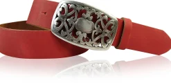 FLORA: Gürtel 4 cm mit schöner Blumen Gürtelschnalle, echtes Leder, viele Farben