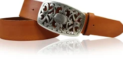 FLORA: Gürtel 4 cm mit schöner Blumen Gürtelschnalle, echtes Leder, viele Farben