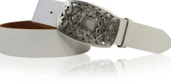 FLORA: Gürtel 4 cm mit schöner Blumen Gürtelschnalle, echtes Leder, viele Farben