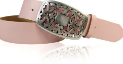 FLORA: Gürtel 4 cm mit schöner Blumen Gürtelschnalle, echtes Leder, viele Farben