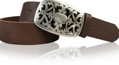 FLORA: Gürtel 4 cm mit schöner Blumen Gürtelschnalle, echtes Leder, viele Farben