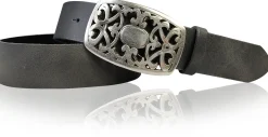 FLORA: Gürtel 4 cm mit schöner Blumen Gürtelschnalle, echtes Leder, viele Farben