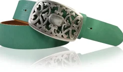 FLORA: Gürtel 4 cm mit schöner Blumen Gürtelschnalle, echtes Leder, viele Farben