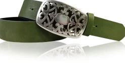FLORA: Gürtel 4 cm mit schöner Blumen Gürtelschnalle, echtes Leder, viele Farben