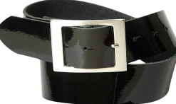 FLORENTINE 2: glänzender Lackgürtel 4 cm, echt Lack Ledergürtel, rechteckige silberne Gürtelschnalle