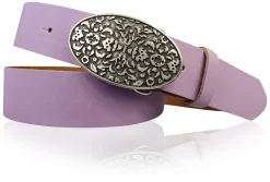 FLORENTINE: Damen Ledergürtel 4 cm mit großer ovaler Blumenschnalle, florales Muster