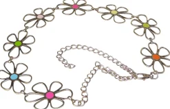 FLORI: Kettengürtel mit großen bunten Blumen, verstellbar, 120 cm