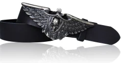 FLYING SKULL Ledergürtel, 3,8 cm, echt Leder, Biker Gürtelschnalle
