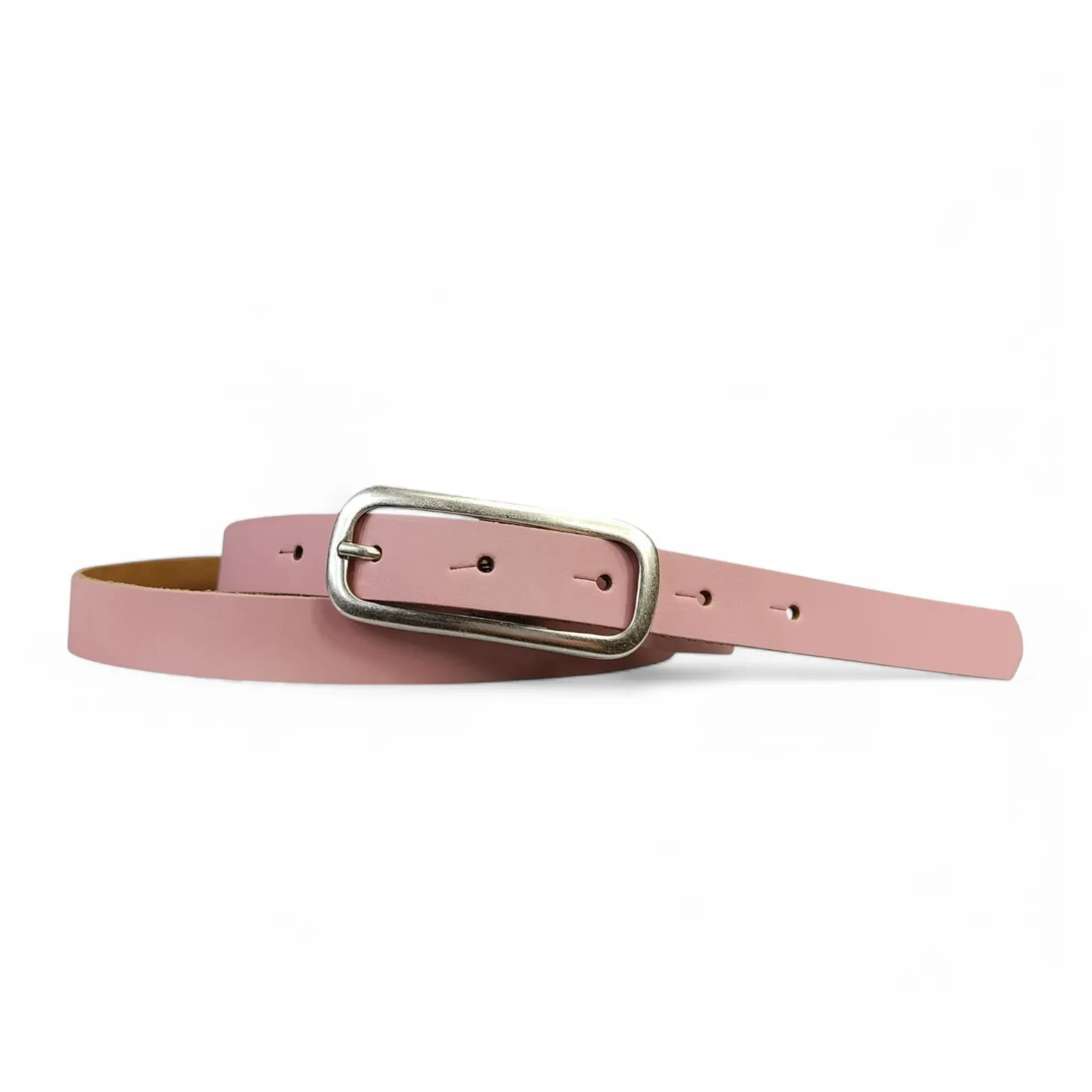 FOXI: schmaler Damen Ledergürtel 2 cm mit schmaler länglicher Gürtelschnalle in Silber