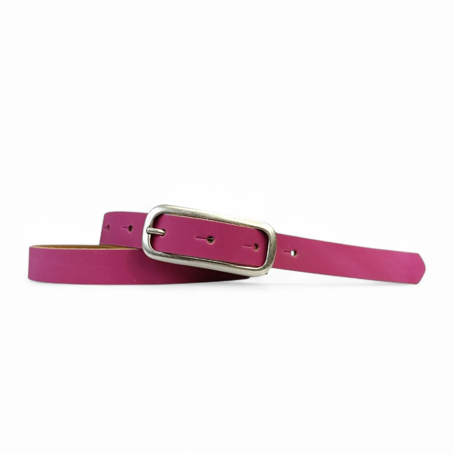 FOXI: schmaler Damen Ledergürtel 2 cm mit schmaler länglicher Gürtelschnalle in Silber