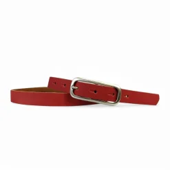 FOXI: schmaler Damen Ledergürtel 2 cm mit schmaler länglicher Gürtelschnalle in Silber