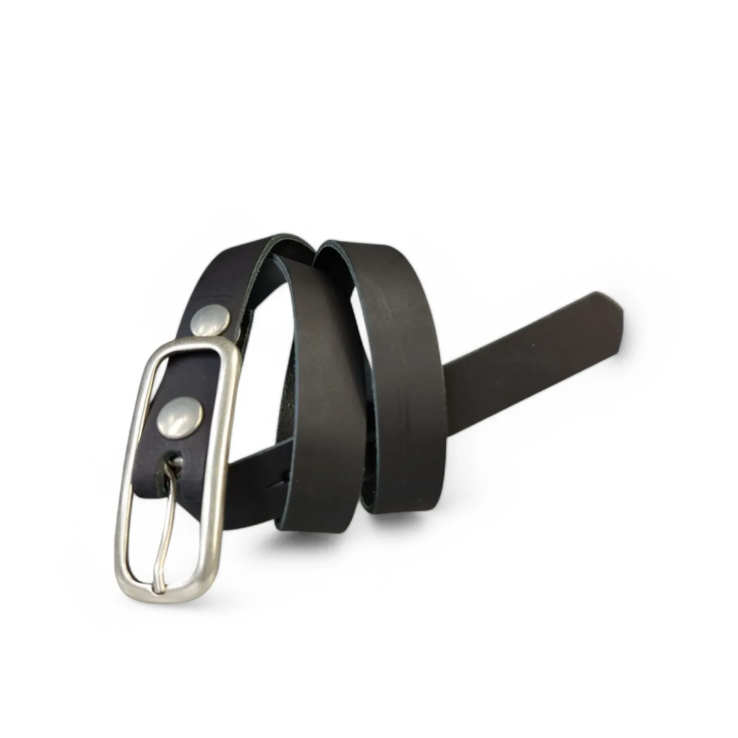 FOXI: schmaler Damen Ledergürtel 2 cm mit schmaler länglicher Gürtelschnalle in Silber