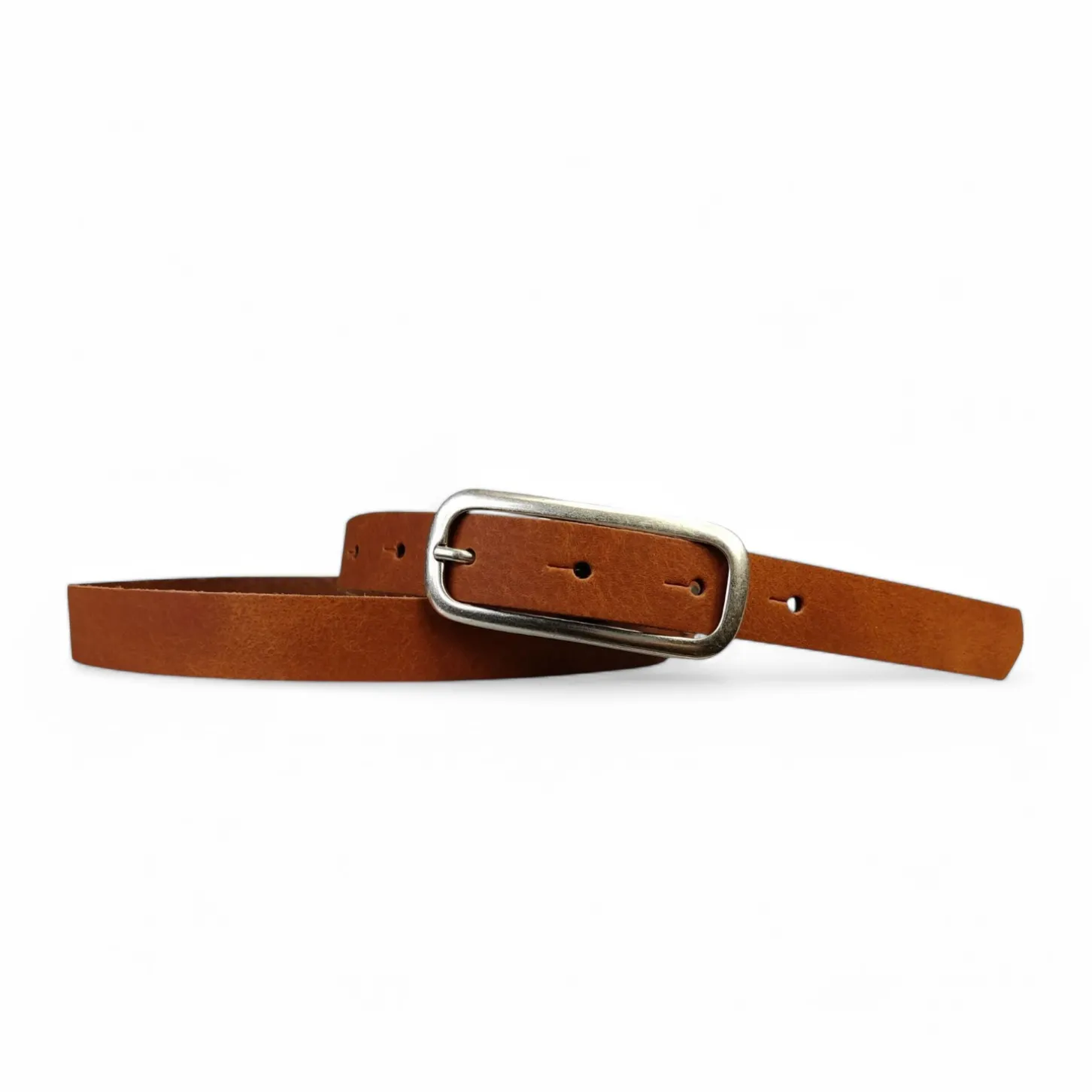 FOXI: schmaler Damen Ledergürtel 2 cm mit schmaler länglicher Gürtelschnalle in Silber
