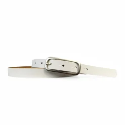FOXI: schmaler Damen Ledergürtel 2 cm mit schmaler länglicher Gürtelschnalle in Silber