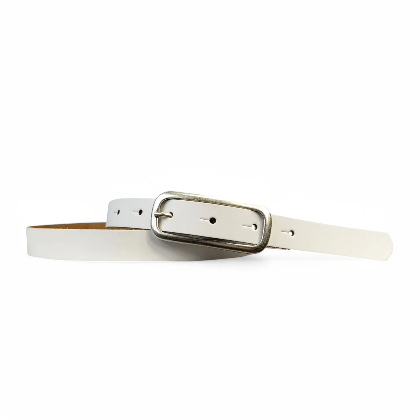 FOXI: schmaler Damen Ledergürtel 2 cm mit schmaler länglicher Gürtelschnalle in Silber