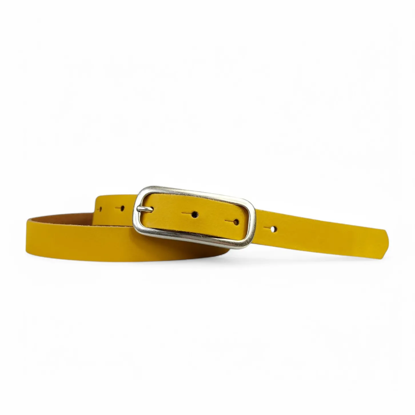 FOXI: schmaler Damen Ledergürtel 2 cm mit schmaler länglicher Gürtelschnalle in Silber