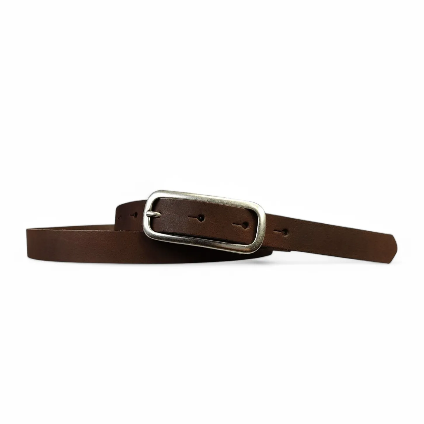 FOXI: schmaler Damen Ledergürtel 2 cm mit schmaler länglicher Gürtelschnalle in Silber