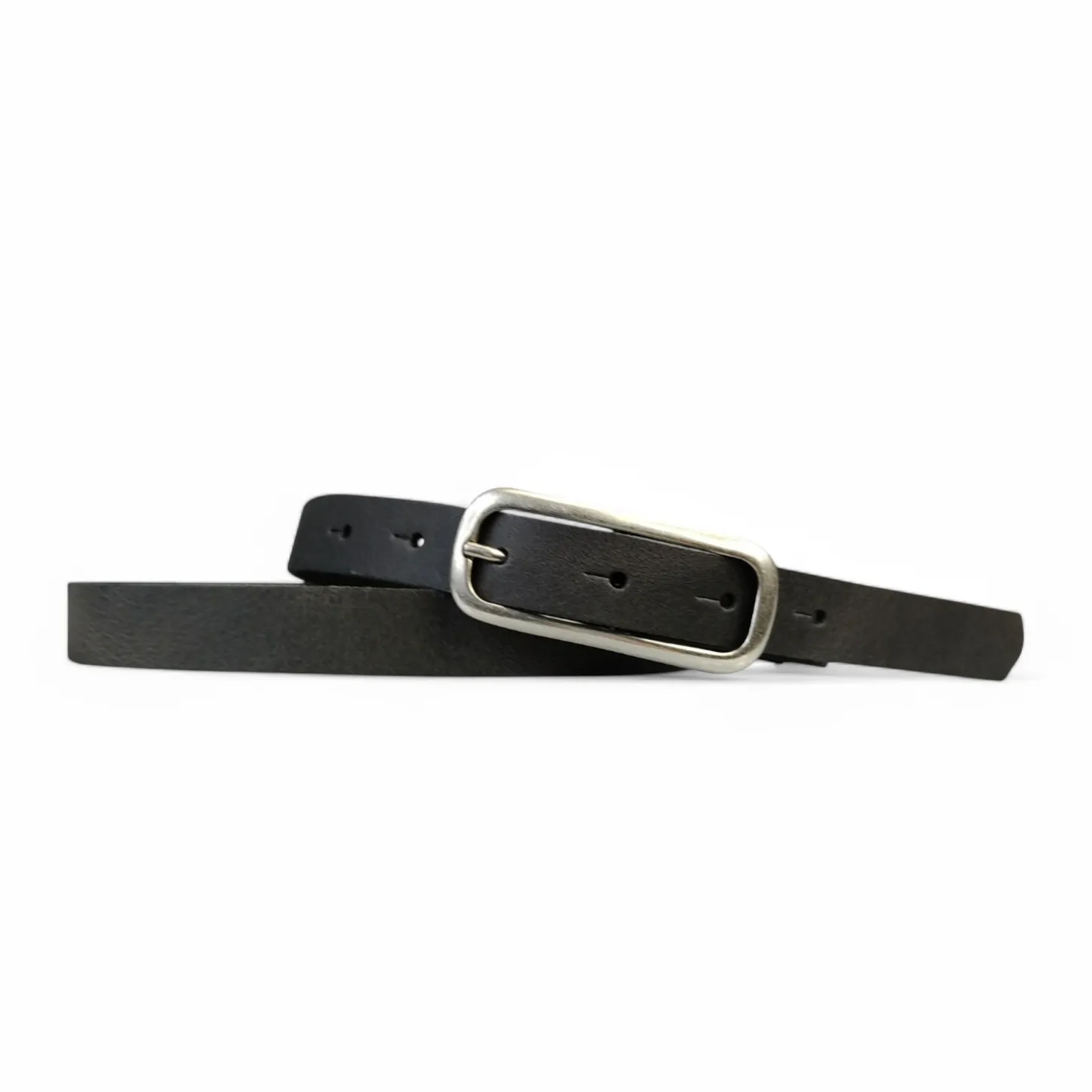 FOXI: schmaler Damen Ledergürtel 2 cm mit schmaler länglicher Gürtelschnalle in Silber