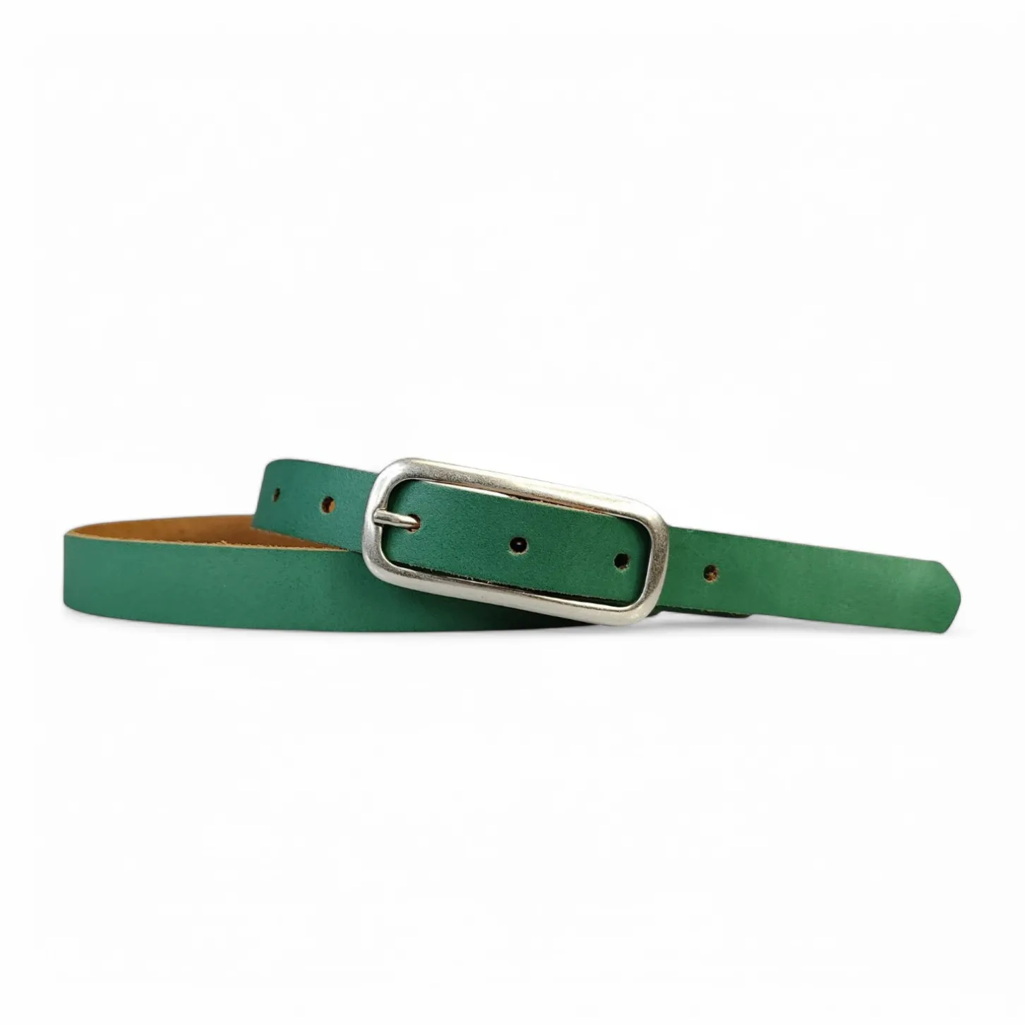 FOXI: schmaler Damen Ledergürtel 2 cm mit schmaler länglicher Gürtelschnalle in Silber