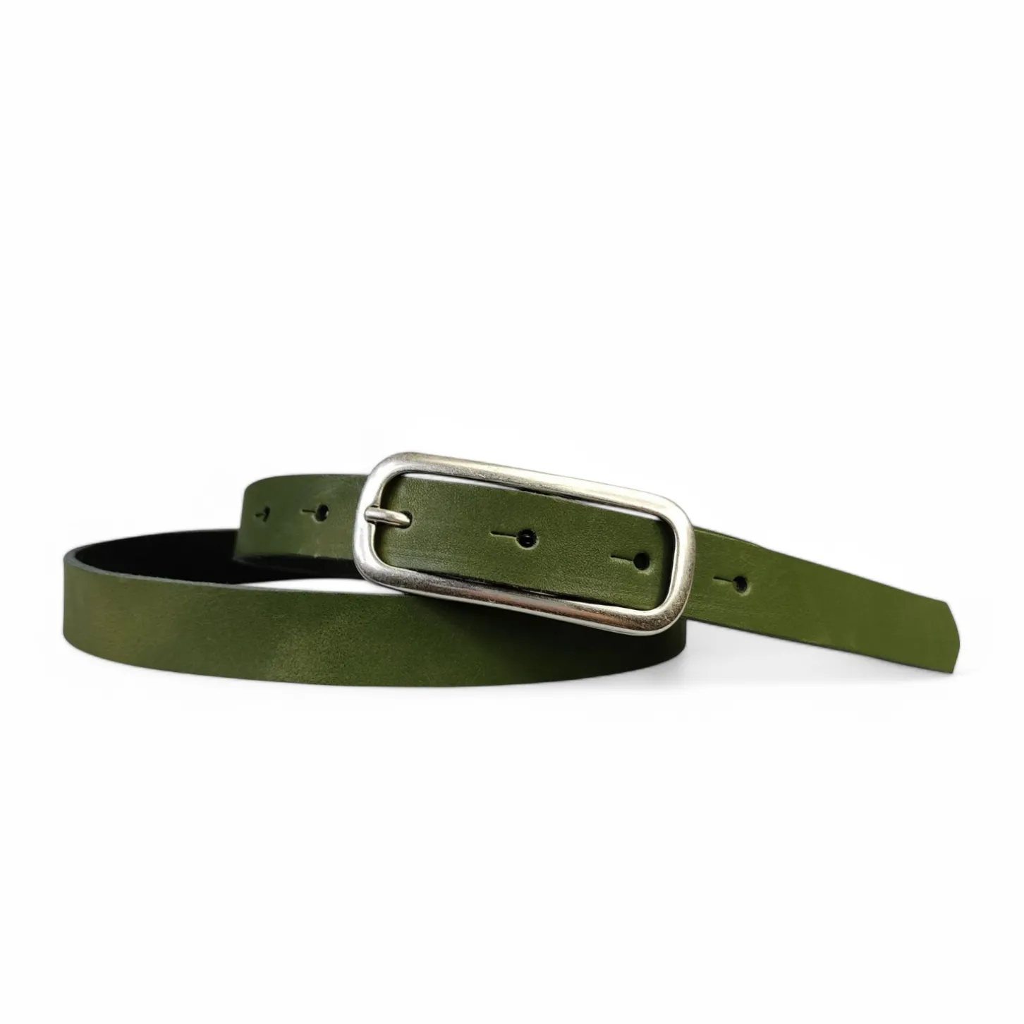 FOXI: schmaler Damen Ledergürtel 2 cm mit schmaler länglicher Gürtelschnalle in Silber
