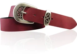 FRESCO schöner Damen Ledergürtel 4 cm mit floraler Gürtelschnalle altsilber, Ledergürtel
