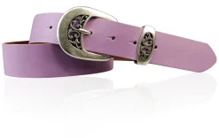 FRESCO schöner Damen Ledergürtel 4 cm mit floraler Gürtelschnalle altsilber, Ledergürtel