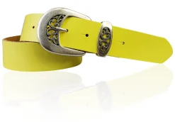 FRESCO schöner Damen Ledergürtel 4 cm mit floraler Gürtelschnalle altsilber, Ledergürtel