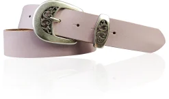FRESCO schöner Damen Ledergürtel 4 cm mit floraler Gürtelschnalle altsilber, Ledergürtel