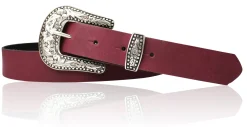 GLAMOUR Damen Ledergürtel 3 cm mit funkelnder Strass Gürtelschnalle, weiches Leder