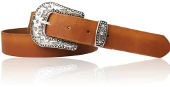 GLAMOUR Damen Ledergürtel 3 cm mit funkelnder Strass Gürtelschnalle, weiches Leder