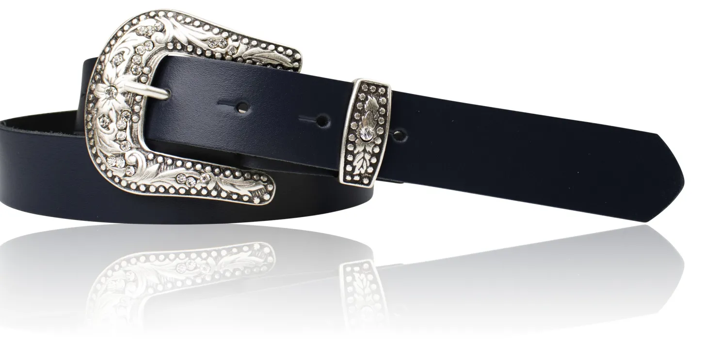 GLAMOUR Damen Ledergürtel 3 cm mit funkelnder Strass Gürtelschnalle, weiches Leder