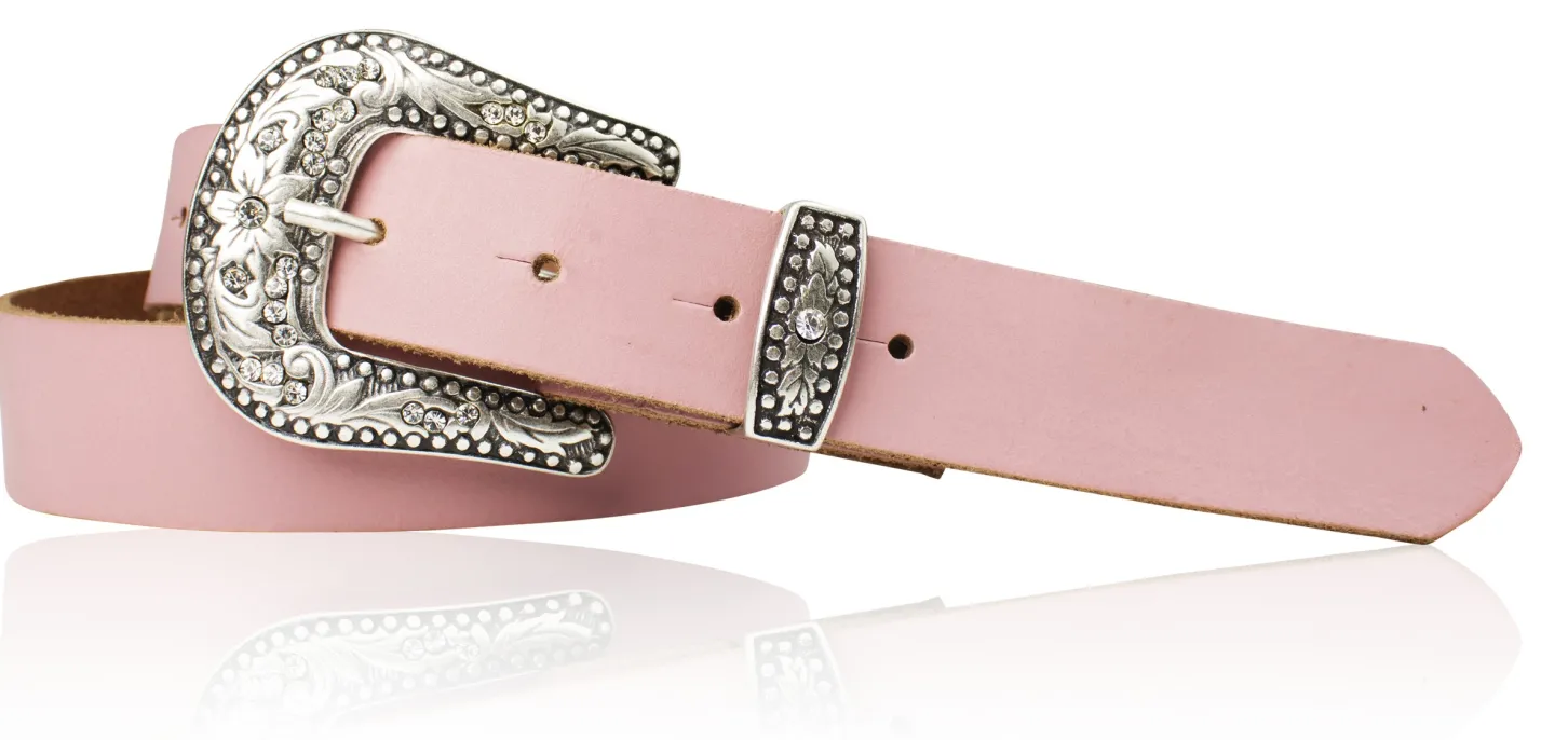 GLAMOUR Damen Ledergürtel 3 cm mit funkelnder Strass Gürtelschnalle, weiches Leder
