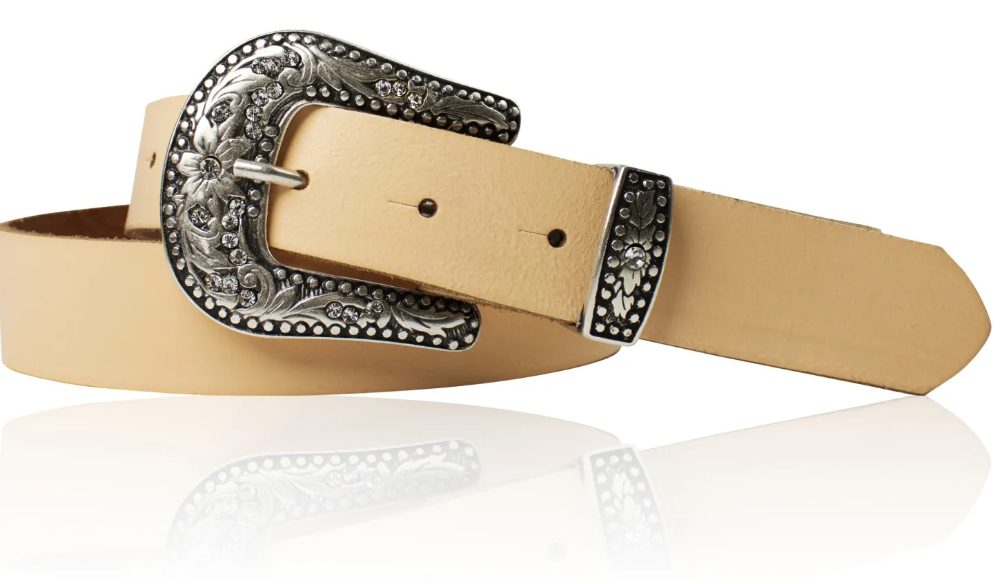 GLAMOUR Damen Ledergürtel 3 cm mit funkelnder Strass Gürtelschnalle, weiches Leder
