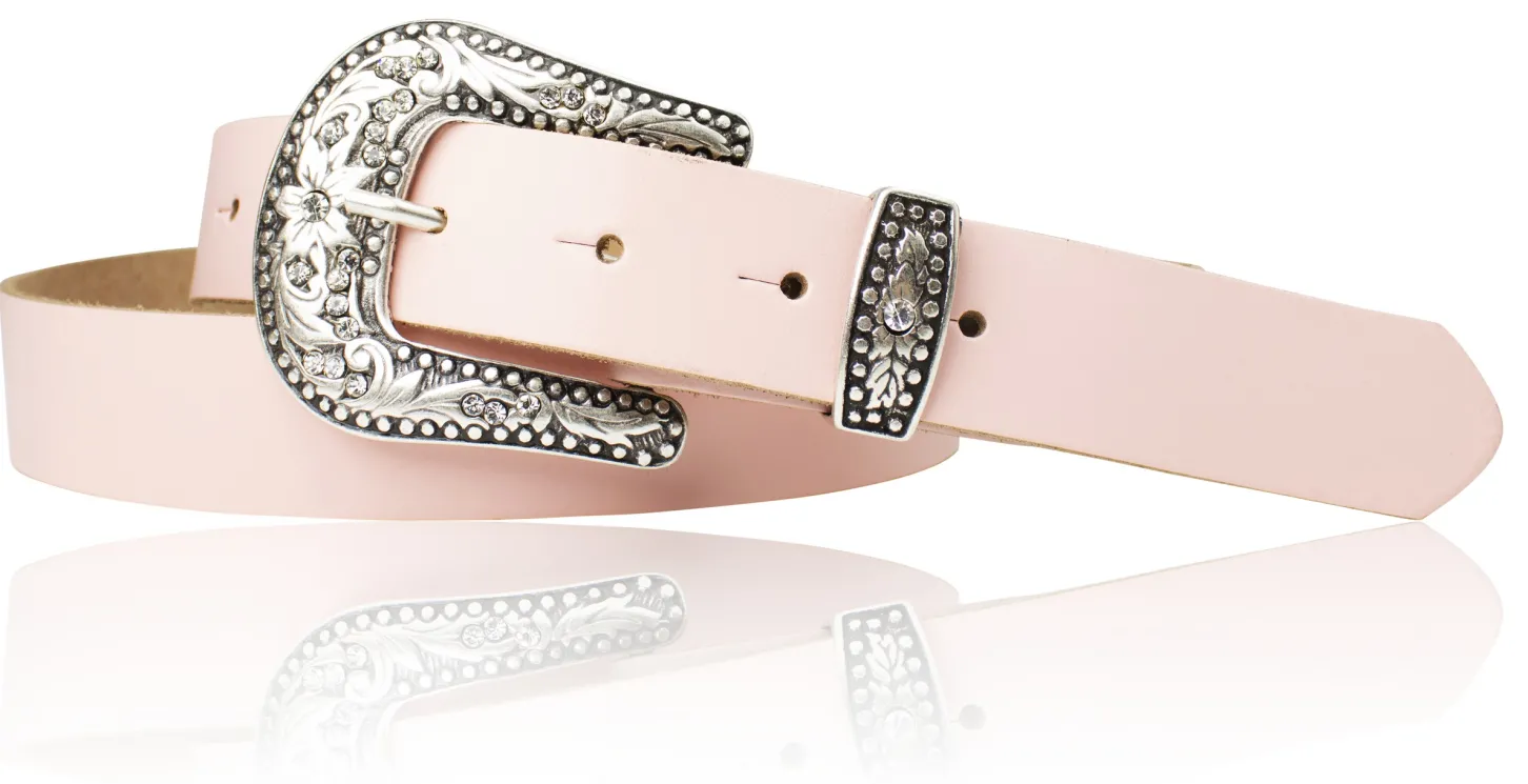 GLAMOUR Damen Ledergürtel 3 cm mit funkelnder Strass Gürtelschnalle, weiches Leder