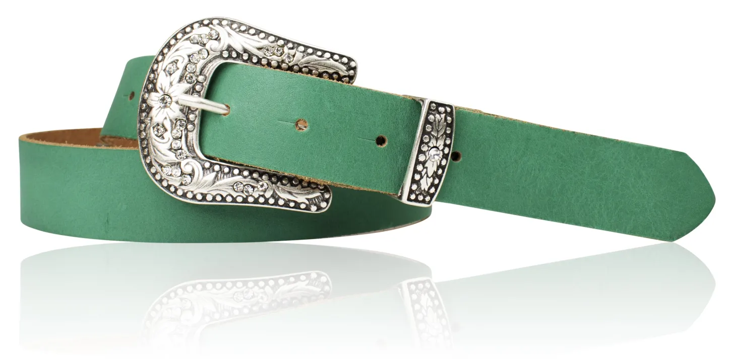 GLAMOUR Damen Ledergürtel 3 cm mit funkelnder Strass Gürtelschnalle, weiches Leder