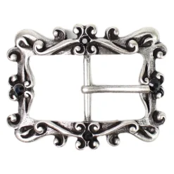 Große Gürtelschnalle Barock Stil, schwarzer Strass, floral, 4 cm
